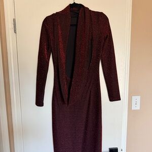 Backless turtleneck long sleeve maxi glitter maxi dress